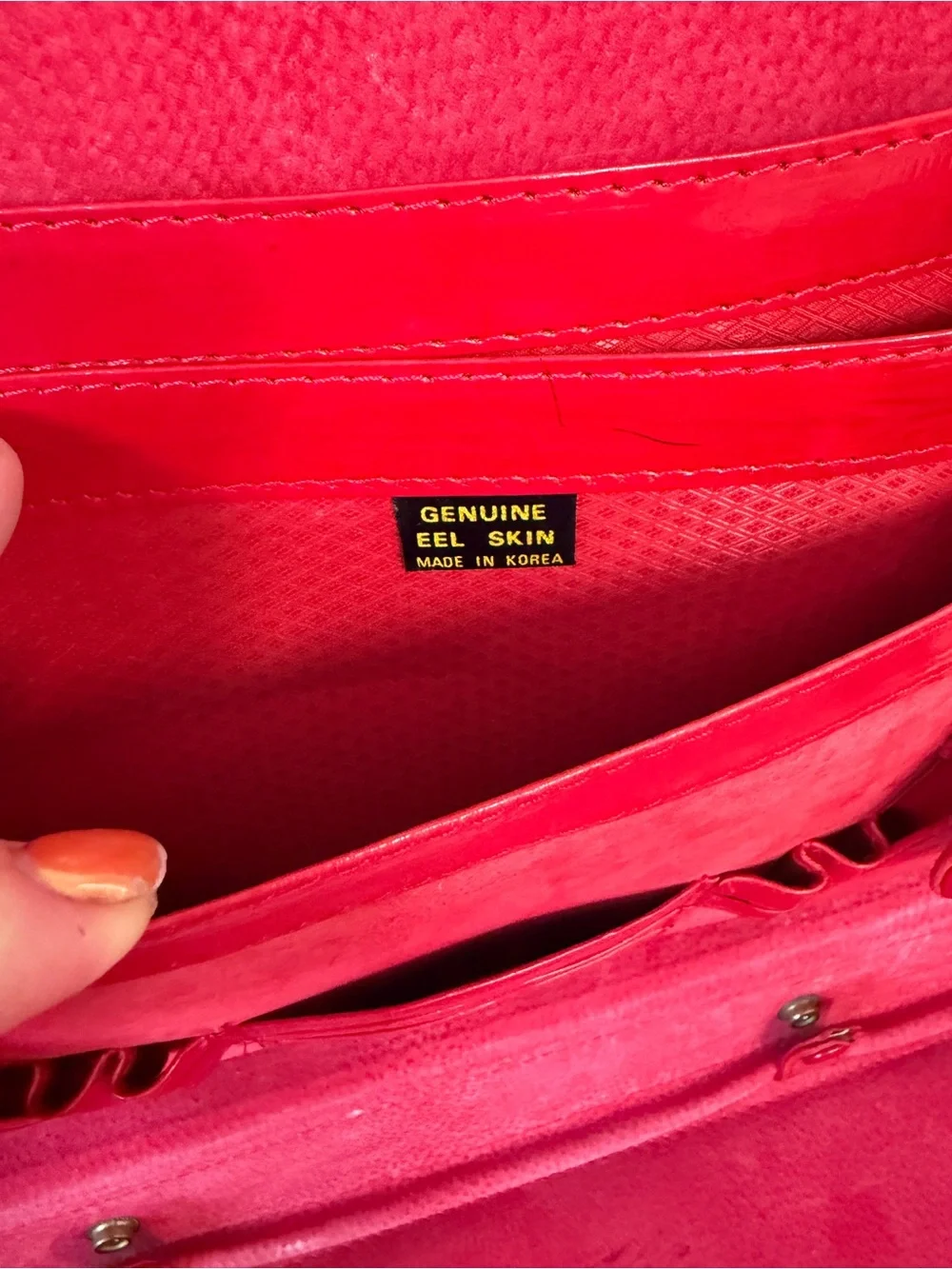 vintage red eel skin leather attaché briefcase features